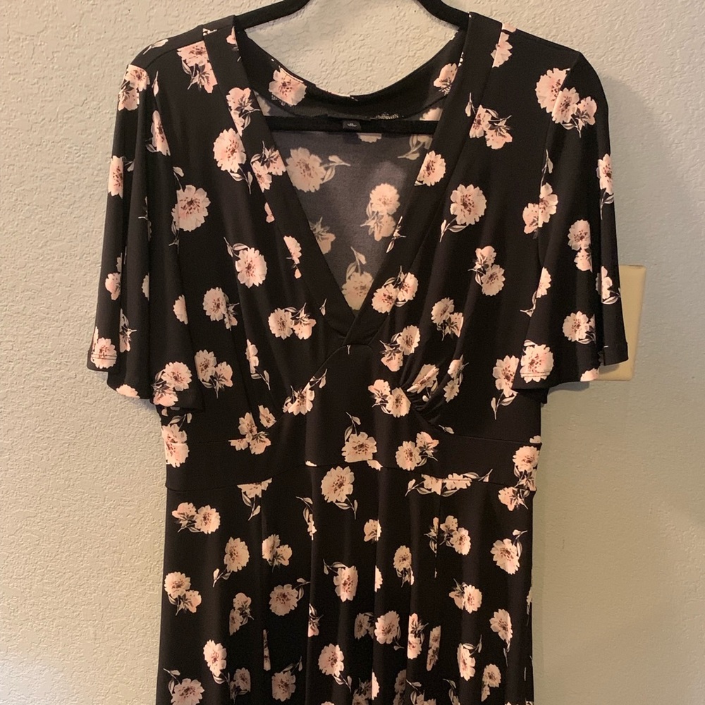Torrid black dress with white and pink flowers.